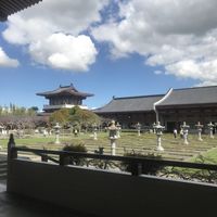 Looking back toward cafe area at Water Drop Vege Cafe at Fo Guang Shan Temple in Auckland