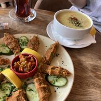 Vegan lentil köfte and lentil soup   at Babel Cafe in Istanbul