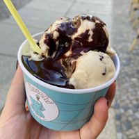 Peanut butter and pretzel ice cream with espresso sauce (all vegan!)  at Katchi Ice Cream - Savignyplatz in Berlin