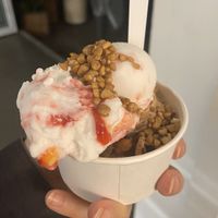 Sticky coco and hazelnut praline scoops with hazelnut topping  at Katchi Ice Cream - Savignyplatz in Berlin