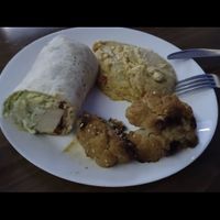 Vegan tortilla, hummus and spiced cauliflower. That was 15 BGN. Absolutely delicious .  at Satsanga in Sofia