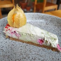 Matcha-raspberry cake at Tru Kitchen in Tallinn