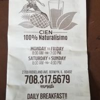To go Menu at Cien 100% Naturalisimo in Berwyn