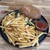 Philly Cheesesteak Bagel and chips  at Argi in Kensington