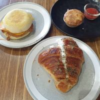 Bacon+egg muffin $13.00, Garlic cream cheese croissant $9.00, Party pie $3.50 (all delicious) at Argi in Kensington