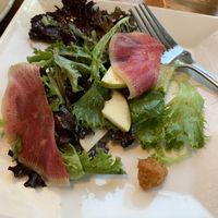 Salad with watermelon radish and apple, vegan optional when omitting cheese at PizZando in Healdsburg