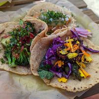 Broccoli, asparagus, and beans & cheese tacos at Tacos Oscar in Oakland