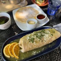 Vegan breakfast burrito and a pancake on the side 😋  at Life on Mars in Seattle