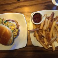 Roadhouse burger with fries and the tomato jelly. at Life on Mars in Seattle