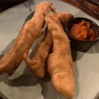 Vegan fry bread with pepper spread  at Moose-AKa's in Denali