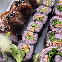 Green Asparagus - tofu maki (in middle)  at Tiger Club Vegan Sushi in Berlin