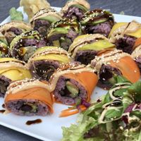 Avo Maria, Jackfruit Chan, Kürb Cobain, and The Beetles sushi at Tiger Club Vegan Sushi in Berlin