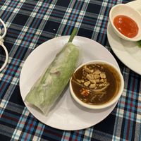 Summer roll with mushrooms inside. Great! Sauce is amazing  at Sen Vegan House in Ho Chi Minh City