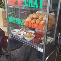 Banh mi cart in front of the restaurant at Sen Vegan House in Ho Chi Minh City