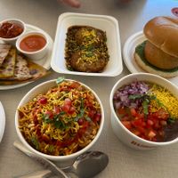 A feast! Our favourites: bhel puri, ragda pethis and vada pav plus two new dishes   at Bundobust in Liverpool