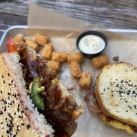 Impossible meat seasoned perfectly and vegan ranch for the tots! at Crust Kitchen and Cocktails in Wilmington