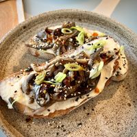 Toast with grilled aubergine. Lovely spicy  at Tea Stories in Eindhoven