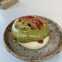 Pistachio bun: it’s a steamed bun, but rolled up with cinnamon on the inside. It lacks flavour, so I’m not very fond of it.  at Tea Stories in Eindhoven