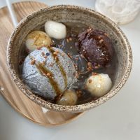 Anmitsu with sesame ice-cream: very good. Only the jelly was too soft and had no flavour  at Tea Stories in Eindhoven