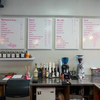 Menu and coffee setup at Asiga in Guam