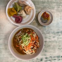 1 of each dumpling. Spicy soybean dry noodles. at Lái Xīn SùShí 來欣素食手工水餃 in Taipei