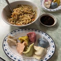 Dumplings and special noodles with 3 sauce combo  at Lái Xīn SùShí 來欣素食手工水餃 in Taipei