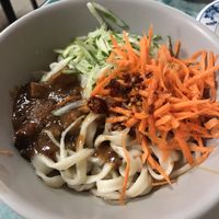Noodles and vegetables, with sesame paste, soy paste, and chili  at Lái Xīn SùShí 來欣素食手工水餃 in Taipei