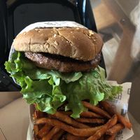  Vegan veggie burger no cheese or mayo with a side of sweet potato fries (you can add avo but it’s extra) at The Habit Burger Grill in Visalia
