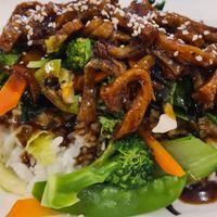 Vegan Chicken Teriyaki with rice  #Veganuary at Vegan Center Cafe in Vientiane