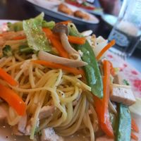 Fried yellow noodles with tofu at Vegan Center Cafe in Vientiane