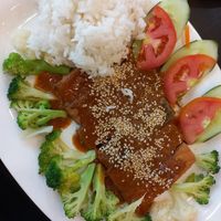Titanic fish in peanutsauce at Vegan Center Cafe in Vientiane