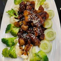tasty teriyaki pork at Vegan Center Cafe in Vientiane