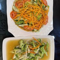 1. Salad. 2. Brocolli at Vegan Center Cafe in Vientiane