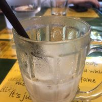 A bit of the local soya bean milk. With ice and sugar. at Vegan Center Cafe in Vientiane