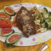 ‘Chicken’ in peanut sauce at Vegan Center Cafe in Vientiane