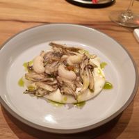 Celery purée with grilled maitake mushrooms and white beans at Xavier Pellicer in Barcelona