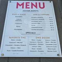 Menu at Maui Ono Donuts in Kihei