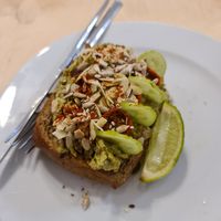 Avocado on super dry bread at Erti Kava in Tbilisi