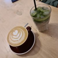 Latte and iced matcha latte at Erti Kava in Tbilisi