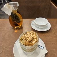 Pistachio and salted caramel ice cream with hazelnut topping. at Creme de la Creme - Zmrzlinový Salon  in Prague