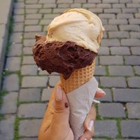 Vegan ice cream - chocolate + salty peanuts at Creme de la Creme - Zmrzlinový Salon  in Prague