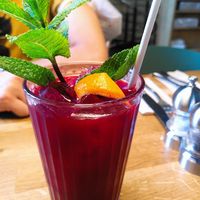 Homemade lemonade hibiscus and strawberry at Vevay Kitchen in Frankfurt