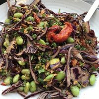 Self-mixed salad (soy beans, tomatoes, red cabbage, kale, avocado ) at Wedo in Copenhagen