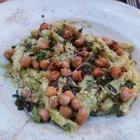 Homemade pasta with pesto : we really liked the texture of the pasta, the sauce was good too at Pandora Greenbox in Split