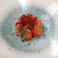 Vegan tomato and cashew pate served with homemade bread. at Pandora Greenbox in Split
