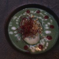 This is the green gazpacho with sweet chili.   at Pandora Greenbox in Split