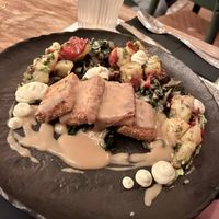 Tofu with potatoes, mashed peas and pickled peppers - main dish  at Pandora Greenbox in Split