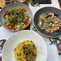 Bjork salad, mushroom risotto, and gnocchi   at Pandora Greenbox in Split