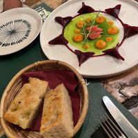 Beetroot starter with focaccia   at Pandora Greenbox in Split