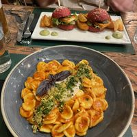Tomato pasta and Tofu sliders  at Pandora Greenbox in Split